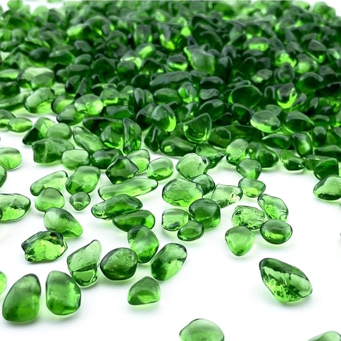 Glass Stones, 0.85LB/385g Green Aquarium Gravel Rocks, Green Pebbles for Fish Tank, Sea Glass for Vase Filler Craft-PurrikoPets