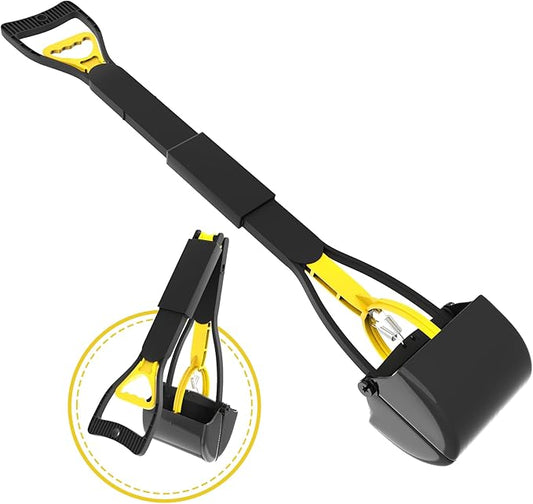 28" Heavy Duty Dog Pooper Scooper for Large Dogs, Extra Long Handle Foldable Poop Pick Up Tool with Durable Spring, Great for Yard, Lawns, Grass, Dirt, Gravel-PurrikoPets