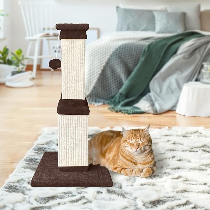 AGYM Cat Scratching Post, 32 Inch Cat Scratch Post for Cats and Kittens, Protect Your Furniture and Exercise Cats, Nature Sisal Modern Cat Scratcher for Indoor Cats, Brown-PurrikoPets