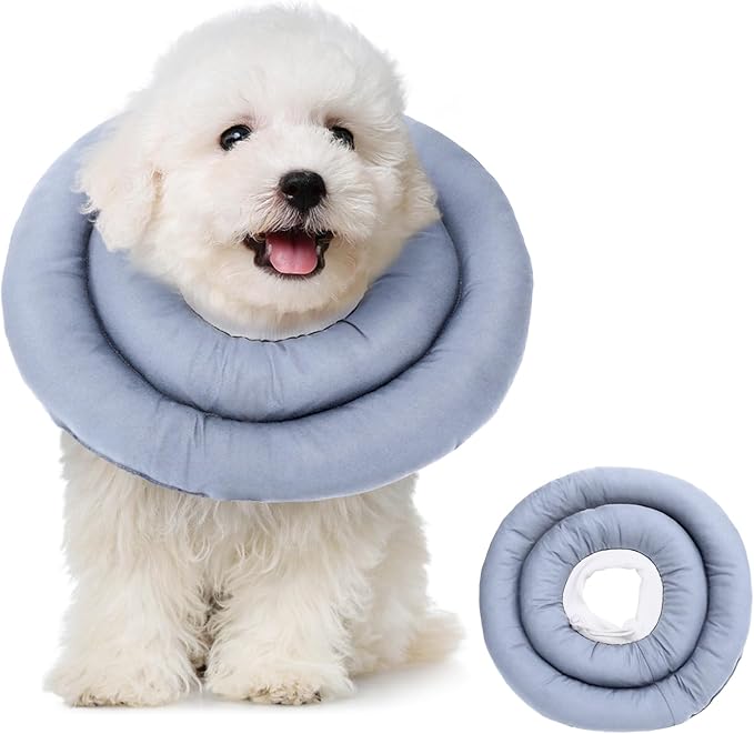 Dog Recovery Collar, Breathable Adjustable Soft Dog Cone, Waterproofing Cat Neck Cone, Pet Donut Collar After Surgery (Blue Gray, M)-PurrikoPets