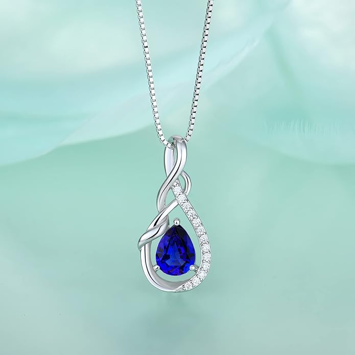 STARCHENIE Infinity Teardrop Pendant Necklace for Women 925 Sterling Silver Birthstone Jewelry