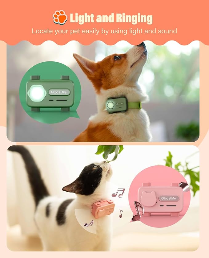GlocalMe PetPhone for Dog and Cat, Support Play Music and Two-Way Call, Pet Community and AI Health Alerts, Real Time Tracking and Virtual Fence, Unlimited Range Pet GPS Tracker (Pink)-PurrikoPets