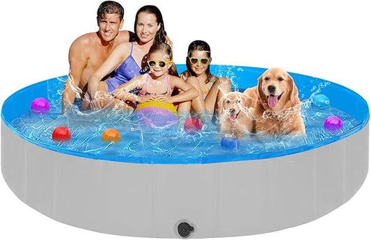 Extra Large Foldable Dog Pools for Large Dogs Heavy Duty,97"x16" Anti-Slip Portable Swimming Pool,Hard Plastic Kiddie Pool for Pets Dogs Cats & Kids-PurrikoPets