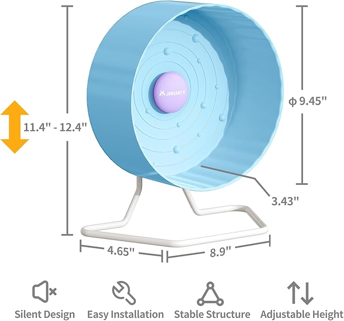 9.5" Silent Hamster Wheel, Non-Slip Track, Exercise, Release Stress, Relieve Anxiety, Adjustable Height Stand, for Syrian Dwarf Hamster, Gerbil, Mice, Other Small Medium Sized Pets, Blue-PurrikoPets