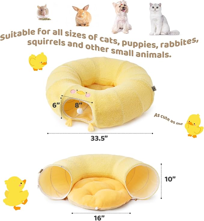 EHEYCIGA Cat Tunnel Bed for Indoor Cats, Cute Cat Donut Toy Tunnel for Small Large Cats with Washable Circle Cushion, Peekaboo Pet Cave Play Tunnel for Kitten, Puppy, Rabbit-PurrikoPets