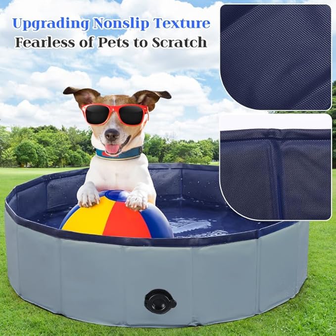Foldable Dog Bath Swimming Pool 71'' Plastic Kiddie Pool Professional Tub Collapsible Grooming Bathtub for Pets Kids Baby and Toddler, 71 x 12 Inches Gray-PurrikoPets