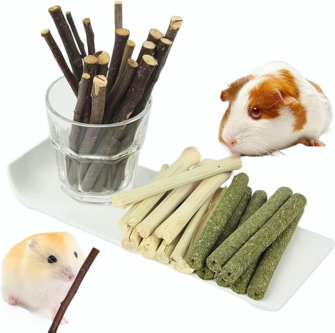 150g 3 Types of Combined Chew Toys Molar Sticks Sweet Bamboo Apple Branch Timothy Grass for Pets Chinchilla Squirrel Gerbil Hamster Squirrel Guinea Pigs-PurrikoPets