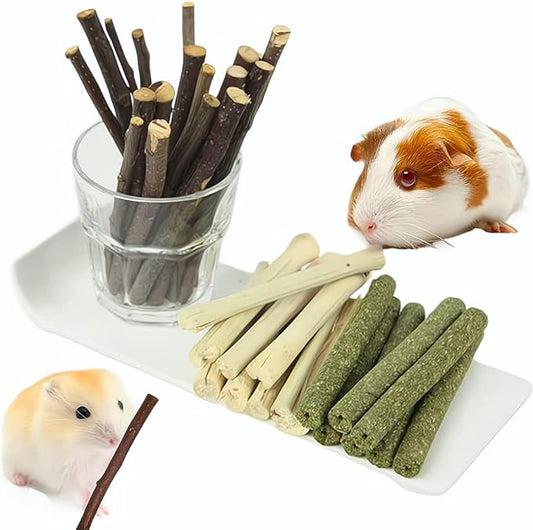150g 3 Types of Combined Chew Toys Molar Sticks Sweet Bamboo Apple Branch Timothy Grass for Pets Chinchilla Squirrel Gerbil Hamster Squirrel Guinea Pigs-PurrikoPets