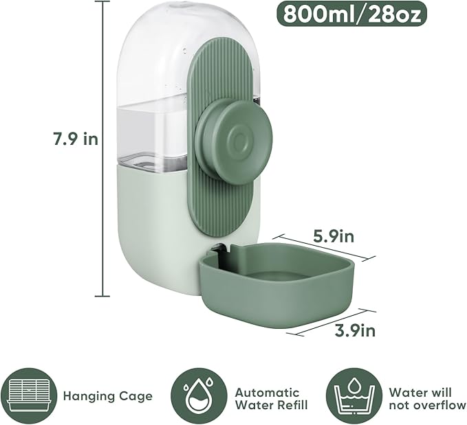 28oz Hanging Automatic Water Dispenser，Rabbit Water Bottle,Bunny Guinea Pig Ferret Water Bowl for Cage,Suitable for Small Animal Puppies(Cage Grid Spacing Over 1.2'') (Green)-PurrikoPets