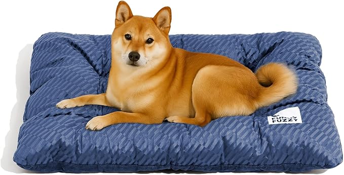 FUNNY FUZZY 2 in 1 Dog Bed Crate Pad Mat, Washable Reversible Pet Floor Mats,Fluffy Kennel Pad for Small Large Sized Dog,Indoor Cats,Sleeping Mattress,35.4" × 22.8", Midnight Blue-PurrikoPets
