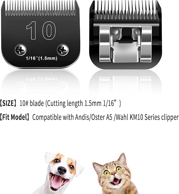 10 Blades Dog Grooming Blades Compatible with Andis/Oster A5/Wahl KM-10 Series Dog Clippers,Detachable Clipper Replacement Blade,Black,Size 10 Blade 1/16" (10#/3PCS)-PurrikoPets