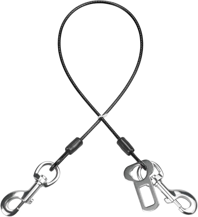 Dog Seat Belt Harness for Car,Dog Seatbelt of Coated Wire Leash Safety Restraint, No Chew Tether Cable Vehicle Dog Accessories, Double Clips & Latch Attachment (Black, 16 Inch/40 Cm)-PurrikoPets