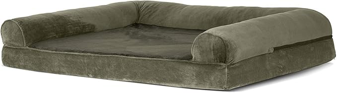 Furhaven Orthopedic Dog Bed for Large Dogs w/ Removable Bolsters & Washable Cover, For Dogs Up to 95 lbs - Faux Fur & Velvet Sofa - Dark Sage, Jumbo/XL-PurrikoPets