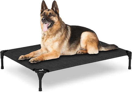 Elevated Dog Bed for Outdoor, Large Raised Dog Cot with Washable Mesh, Cooling Pet Cot Chew Proof for Outside Camping, 42"x30" Black-PurrikoPets