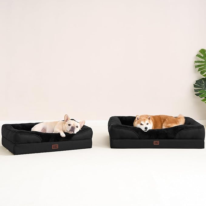 EHEYCIGA Memory Foam Dog Bed for Large Sized, Orthopedic Dog Sofa with Sides and Waterproof Liner, Washable Bolster Pet Couch with Removable Cover, 36x27x7 Inch, Black-PurrikoPets