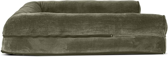 Furhaven Cooling Gel Dog Bed for Large Dogs w/ Removable Bolsters & Washable Cover, For Dogs Up to 95 lbs - Faux Fur & Velvet Sofa - Dark Sage, Jumbo/XL-PurrikoPets