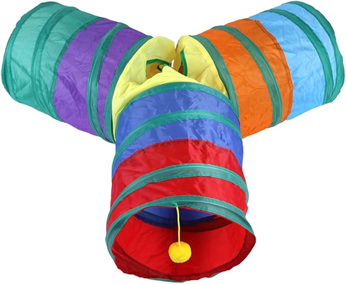 32Pcs Cat Toys Kitten Interactive Pet Toys Assortments, Foldable Rainbow Tunnel, Teaser Wand Fluffy Mouse Crinkle Balls Bell Play for Puppy Kitty (3 way)-PurrikoPets