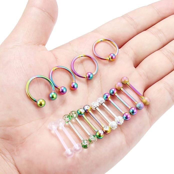 Ftovosyo 16Pcs Nipple Piercing Jewelry 14G Surgical Steel Nipple Rings Hoop Rings Retainer Piercing Jewelry for Women Men 14MM (9/16 Inch)