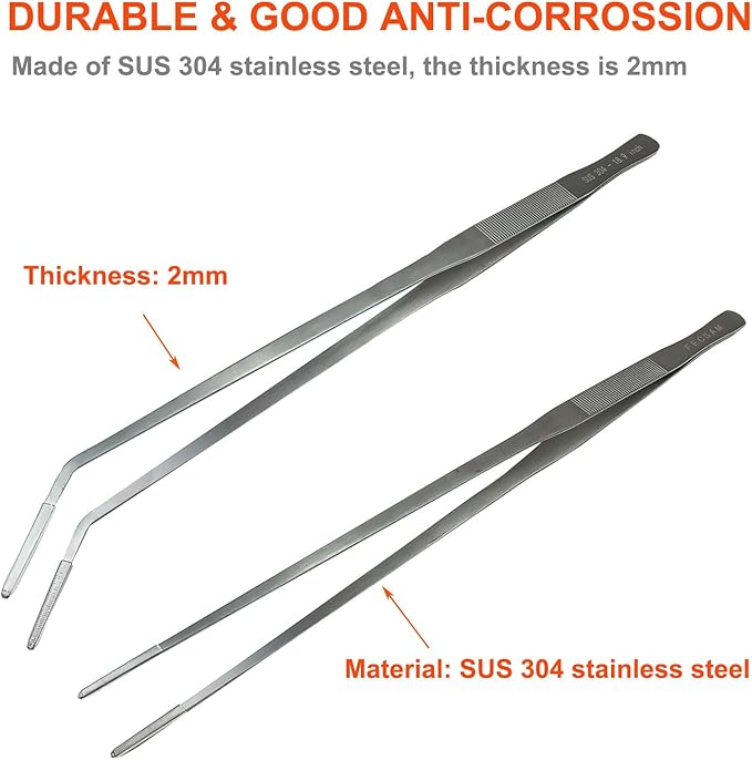 Extra Long Tweezers with Rubber Cover Tips, Fecsam Feeding Tongs - 2 Pack/18.9 inch Aquarium Stainless Steel Large Aquascape Tools for Fish Tank, Terrarium，Aquascaping, Reptile, Bearded Dragon-PurrikoPets