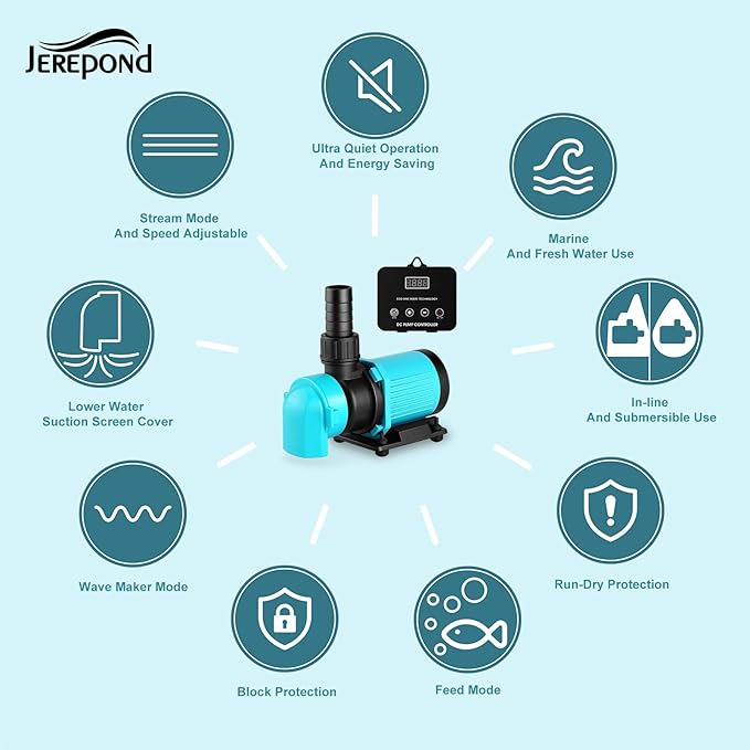 660GPH Aquarium Return pump with LCD display controller, DC 24V 25W aquarium pump for saltwater freshwater aquarium,fish tank,sump,20 speeds ECO Quiet Submersible and inline pump-PurrikoPets