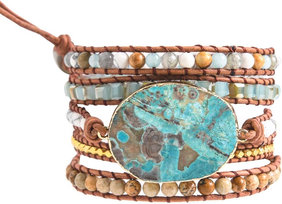 YGLINE Boho Handmade Wrap Leather Tube Crystal Stone Bracelet for Women