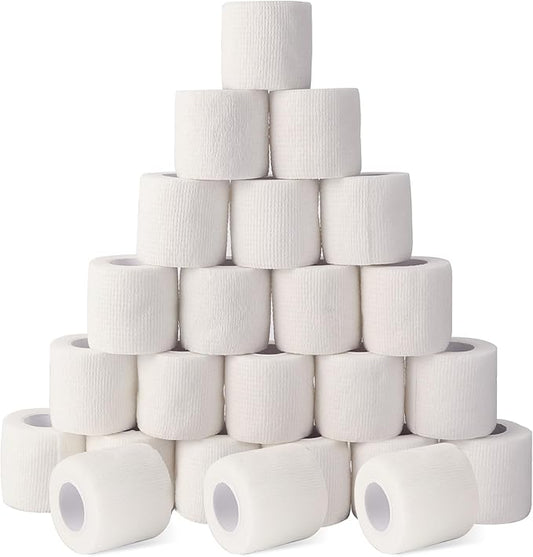 24 Pack Self Adhesive Bandage Wrap 2 Inch, White Medical Tape Elastic Cohesive Bandage Rolls Self Adherent, Self Sticking Tape First Aid Gauze for Sports, Leg, Knee, Ankle, Swelling, Wrist Sprains-PurrikoPets