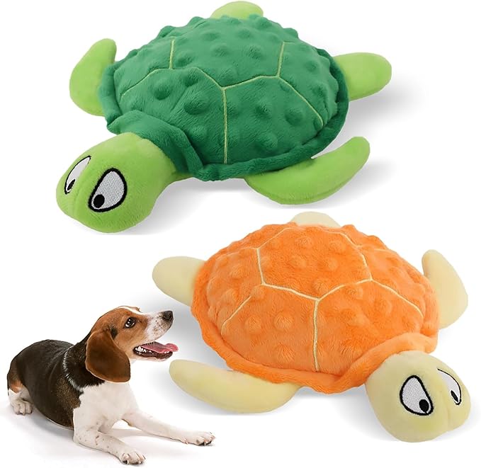 Adpartner Squeaky Toys for Dogs, 2 Pack Turtle Dog Toy Plush Crinkle Dog Toys to Keep Them Busy, Interactive Squeak Stuffed Pet Chew Toys for Small to Medium Dogs Teething Training Reduce Boredom-PurrikoPets