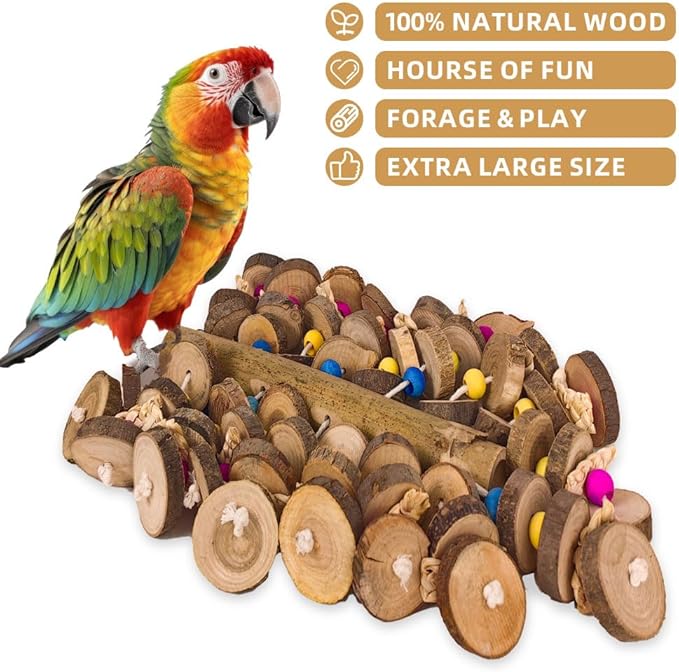 Extra Large Bird Parrot Toys- 19.7 inch Multicolored Natural Wooden Block Parrot Chewing Toy Suggested for Macaws cokatoos, African Grey and a Variety of Amazon Parrots. (Large Size)-PurrikoPets