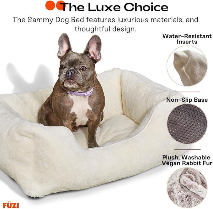FUZI Luxury Aesthetic Dog Bed for Medium Dogs with Washable Cover, Pet Couch, Pet Bed with Sides, Non-Slip Bottom, Soft and Durable Calming Dog Bed, Faux Rabbit Fur, Medium 31.75x23.6x9.5 Soft White-PurrikoPets