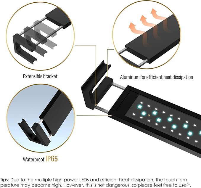 GLOWRIUM Smart Aquarium Light, Bluetooth + WiFi Dual Control Freshwater Fish Tank Light with App, Multi-preset Spectrum, Brightness Adjustable, Anti-Drop, Real Time Water Temperature Sensor (12-17 in)-PurrikoPets