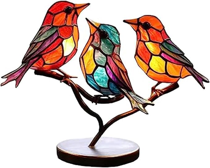 3Birds on a Branch, Metal Desktop Decorations, Home Bird Decorations for Office, Window, Aviary, Garden, Gifts for Bird Lovers, Boxed Set.-PurrikoPets