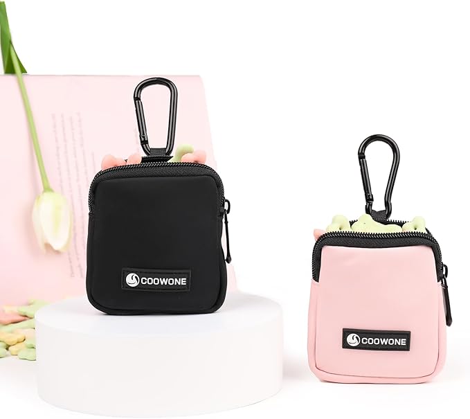 Dog Treat Pouch 2 PCS, Waterproof Small Dog Treat Bag for Leash, Hands Free Dog Walking Bag with Carabiner, Dog Poop Bag Holder for Pet Puppy Travel or Outdoor Use, Zipper Closure to Avoid Spilling-PurrikoPets