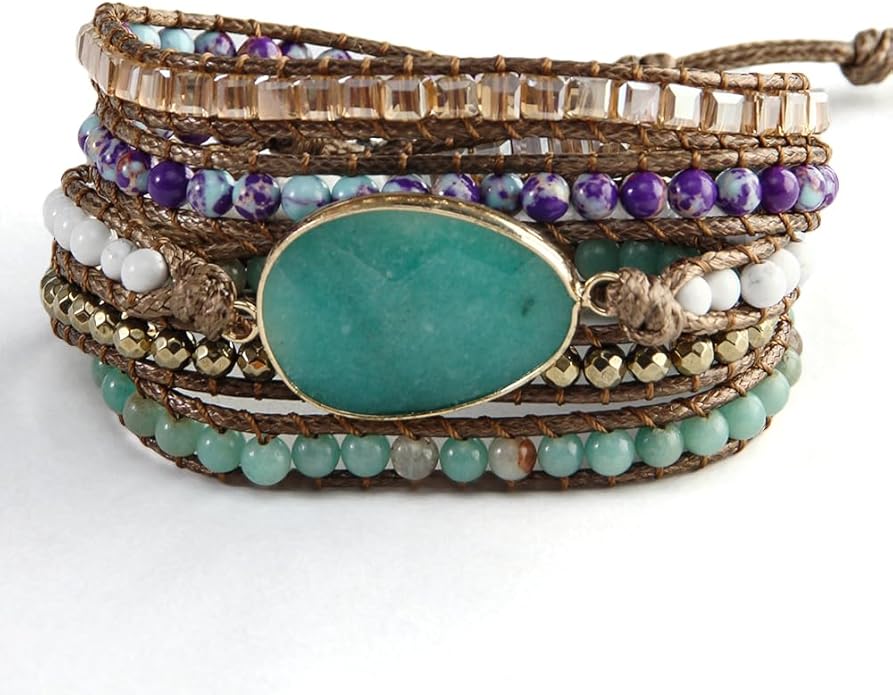 ZOSOJONA Women Handmade Boho Wrap Bracelets Natural Stone Variety Beads Strand Bracelet