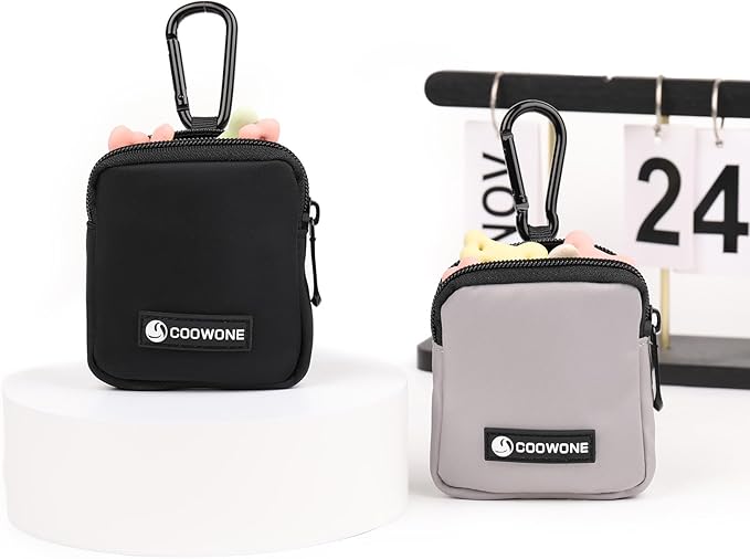 Dog Treat Pouch 2 PCS, Waterproof Small Dog Treat Bag for Leash, Hands Free Dog Walking Bag with Carabiner, Dog Poop Bag Holder for Pet Puppy Travel or Outdoor Use, Zipper Closure to Avoid Spilling-PurrikoPets