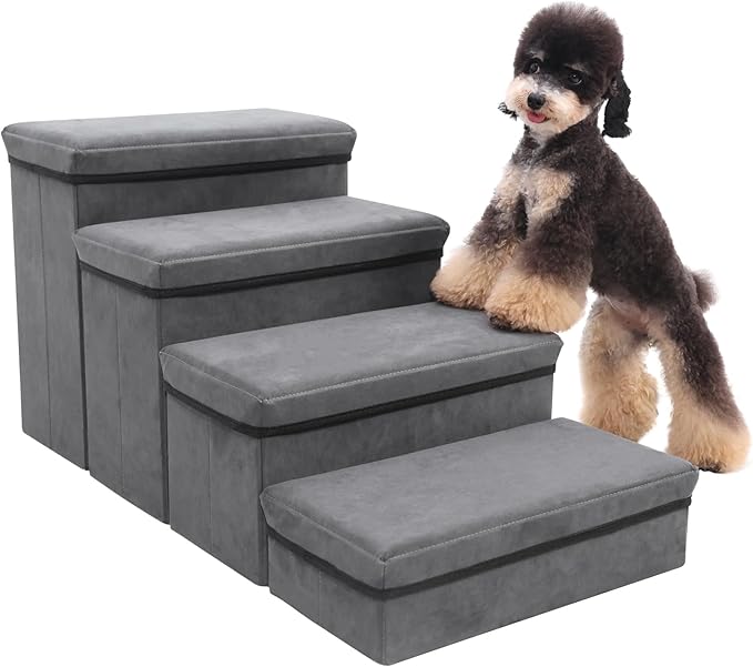 Foldable Dog Stairs 4 Tier Pet Steps, for Small Medium Dogs Pet Steps Storage Stepper for High Beds Sofa (4 Step)-PurrikoPets