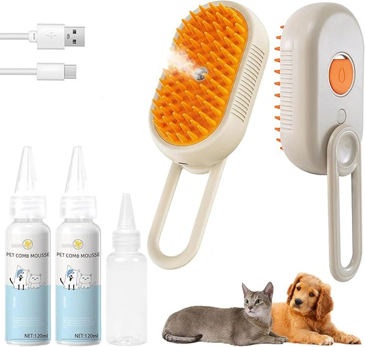 4-in1 Cat Steam Brush for Shedding & Grooming, Spray Hair Removal Comb with 2 Waterless Shampoo, Cat and Dog Brush for Shedding, Pet Grooming Comb Hair Removal Tool for Cats and Dogs-PurrikoPets