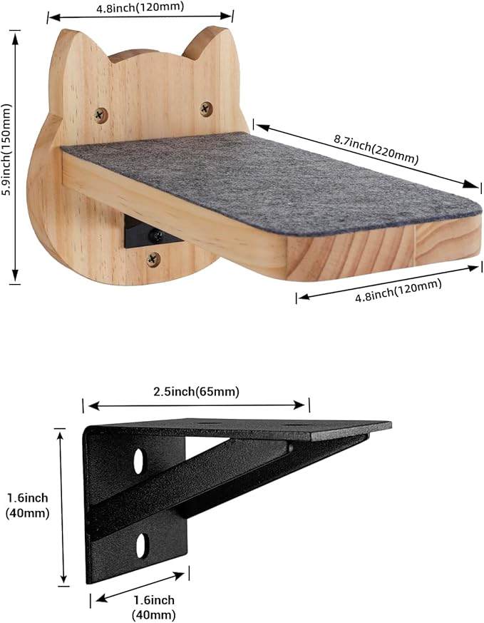 ESPETS Natural Solid Wood Cat Wall Floating Steps Set of 3 - Wall Mounted Wooden Cat Climbing Shelves and Perches, Kittty Stairs Ladder - Easy Install, Holds up 30lbs-PurrikoPets