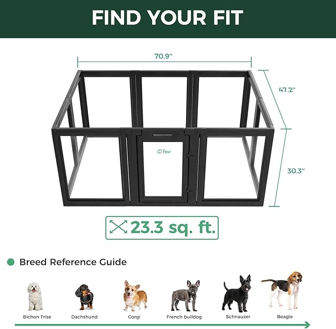 FXW AuraSpace Acrylic Indoor Unleashed Dog Playpen for Small and Medium Dogs, 30 Inch, 10 Panels, Black-PurrikoPets