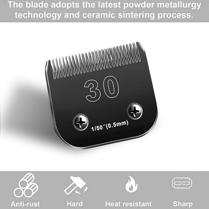 30 Blades Dog Grooming Blades Compatible with Andis/Oster A5/Wahl KM-10 Series Dog Clippers,Detachable Dog Clipper Replacement Blades,Black,(30#/2PCS)-PurrikoPets