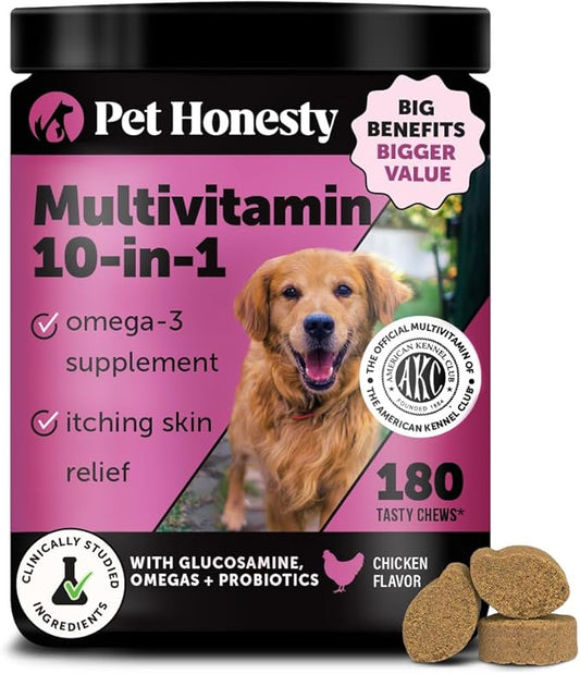 Dog Multivitamin - 10 in 1 Dog Vitamins for Health & Heart - Omega Fish Oil, Glucosamine & Probiotics - Dog Vitamins and Supplements for Skin and Coat (Chicken 180 ct)-PurrikoPets