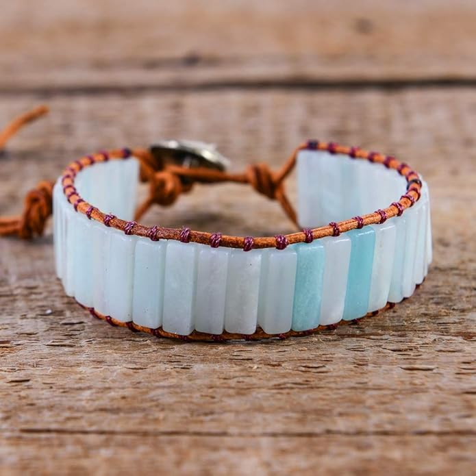 YGLINE Boho Handmade Wrap Leather Tube Crystal Stone Bracelet for Women