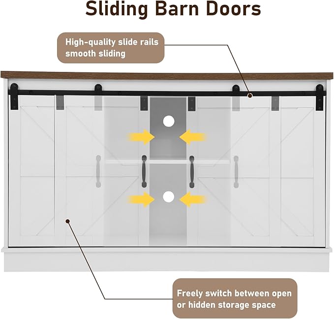Farmhouse 55-75 Gallon Fish Tank Stand with Power Outlet, Aquarium Stand with Cabinet&Sliding Barn Door, Heavy Duty Reptile Tank Stand for 2 Fish Tank/Turtle Tank/Reptile Terrarium, White-PurrikoPets