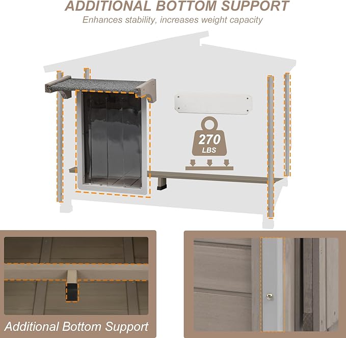 43" L Outdoor Extra Large Dog House with Removable Floor, Raised Feet, Anti-Chewing Iron Frame – Wooden Kennel with Asphalt Roof, Window for Indoor/Outdoor Use, Ideal for Medium to Large Dogs-PurrikoPets