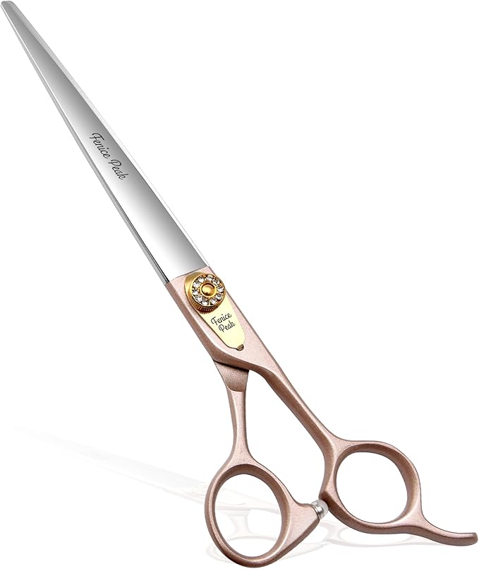 Fenice Peak 7'' Dog Straight Scissors for Grooming 440C Stainless Steel Rose Gold Professional Pet Trimming Scissors Sharp Blades Cutting for Dogs and Cats Shears-PurrikoPets