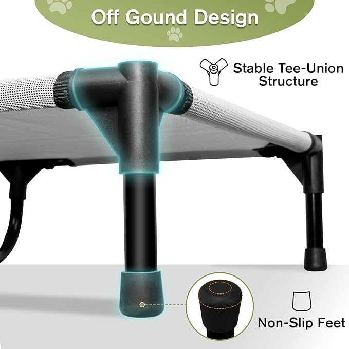 Elevated Dog Bed 42 Inch - Breathable Raised Pet Bed for Large Dogs, Waterproof Dog Cot Bed Easy to Assemble, Durable Portable Pet Cot with Non-Slip Feet, Grey-PurrikoPets