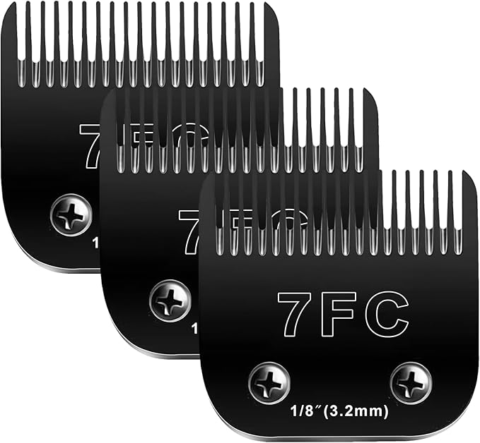 7F Blades Dog Grooming Blades Compatible with Andis/Oster A5/Wahl KM-10 Series Dog Clippers,Detachable Clipper Replacement Blade,Black (7FC/3PCS)-PurrikoPets