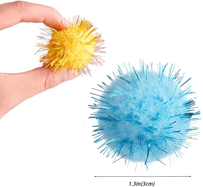 30Pcs 1.2inch/3cm Sparkle Balls for Cats - Interactive Toy Pom Pom Fuzzy Tinsel Cat Balls for Indoor Play (Mixed Colour)-PurrikoPets