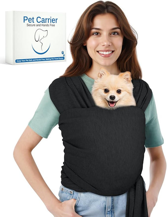 Dog Sling Swaddle Carrier for Small Dog, Cat Front Carriers for Small Pet up to 20lbs, Puppy Pouch with Adjustable Straps, Hands Free Pet Sling, Anti Anxiety Puppy Sling (Black)-PurrikoPets
