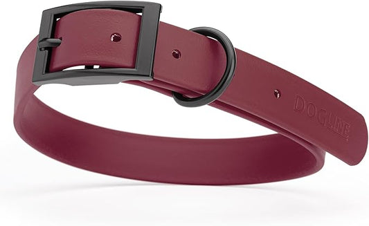 Dogline Biothane Waterproof Dog Collar Strong Coated Nylon Webbing with Black Hardware Odor- Proof for Easy Care Easy to Clean High Performance Fits Small Medium or Large Dogs, Merlot Burgundy-PurrikoPets
