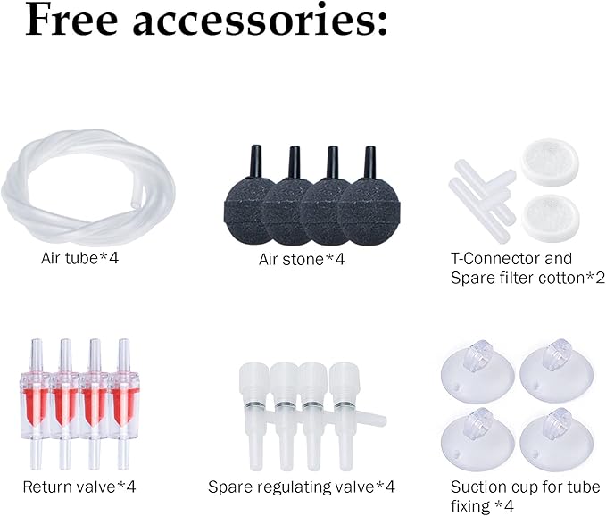 FEDOUR 4W/5W/8W Aquarium Corded Electric Air Pump, 96GPH/160GPH/256GPH Dual Outlets 4 Outlets Oxygen Pump, Ultra Quiet Aquarium Bubbler for up to 300 Gallon Fish and Turtle Tank-PurrikoPets